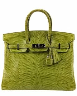 Hermès Limited Edition Vert Anis Niloticus Lizard Birkin 25 PHW (Authentic Pre-Owned) Women Satchels & Top Handles