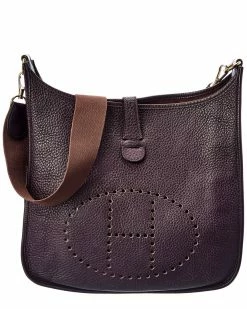 Hermès Purple Clemence Leather Evelyne I GM (Authentic Pre-Owned) Women Crossbody Bags