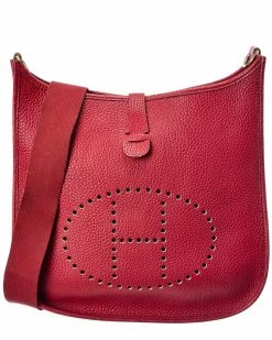 Hermès Red Clemence Leather Evelyne I GM (Authentic Pre-Owned) Women Crossbody Bags