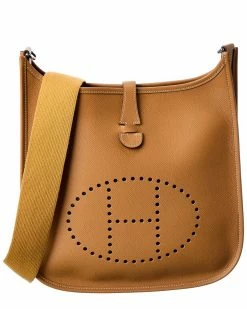 Hermès Brown Clemence Leather Evelyne II PM (Authentic Pre-Owned) Women Crossbody Bags