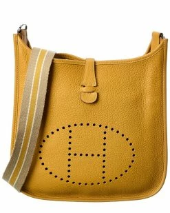 Hermès Yellow Clemence Leather Evelyne II PM (Authentic Pre-Owned) Women Crossbody Bags