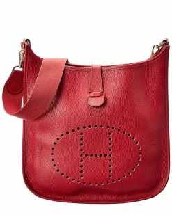Hermès Red Clemence Leather Evelyne I GM (Authentic Pre-Owned) Women Crossbody Bags