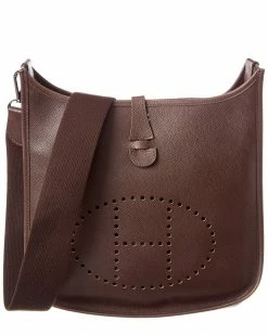 Hermès Dark Brown Calf Leather Evelyne II PM (Authentic Pre-Owned) Women Crossbody Bags