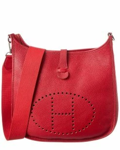 Hermès Red Calf Leather Evelyne I GM (Authentic Pre-Owned) Women Crossbody Bags