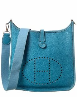 Hermès Blue Clemence Leather Evelyne II GM (Authentic Pre-Owned) Women Crossbody Bags