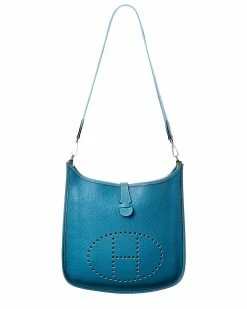 Hermès Blue Jean Clemence Leather Evelyne I GM (Authentic Pre-Owned) Women Crossbody Bags