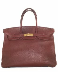 Hermès Red Leather Birkin GHW (Authentic Pre-Owned) Women Satchels & Top Handles