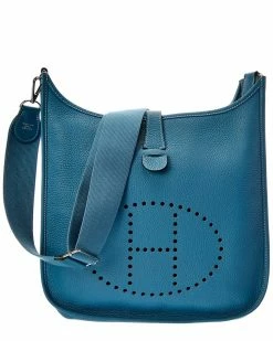 Hermès Blue Clemence Leather Evelyne III GM (Authentic Pre-Owned) Women Shoulder Bags