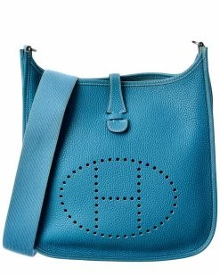 Hermès Blue Clemence Leather Evelyne II PM (Authentic Pre-Owned) Women Crossbody Bags