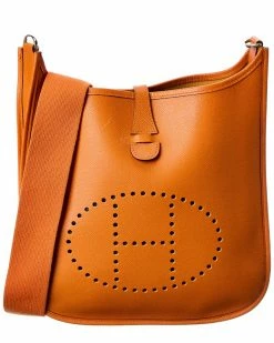 Hermès Orange Clemence Leather Evelyne II (Authentic Pre-Owned) Women Crossbody Bags