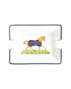 Hermès White Porcelain Chevaux A La Couverture Trinket Dish (Authentic Pre- Owned) Home Office Accessories