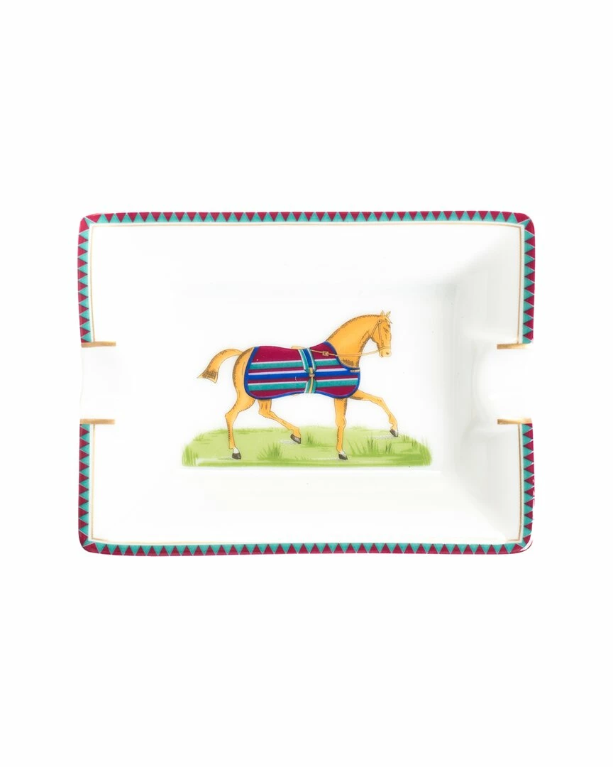 Hermès White Porcelain Chevaux A La Couverture Trinket Dish (Authentic Pre- Owned) Home Office Accessories