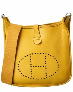 Hermès Yellow Clemence Leather Evelyne II PM (Authentic Pre-Owned) Women Crossbody Bags