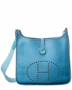 Hermès Blue Jean Clemence Leather Evelyne I GM (Authentic Pre-Owned) Women Crossbody Bags