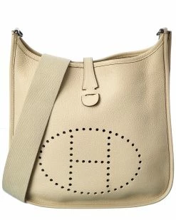 Hermès Off-White & Neutral Clemence Leather Evelyne II PM (Authentic Pre- Owned) Women Crossbody Bags