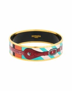 Hermès Plated Couture Coaching Enamel Bangle (Authentic Pre-Owned) Women Bracelets
