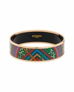 Hermès Plated Du Vent L Folk Painted Enamel Bangle (Authentic Pre-Owned) Women Bracelets