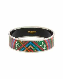 Hermès Palladium Plated Du Vent L Folk Painted Enamel Bangle (Authentic Pre-Owned) Women Bracelets