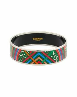 Hermès Palladium Plated Du Vent L Folk Painted Enamel Bangle (Authentic Pre-Owned) Women Bracelets