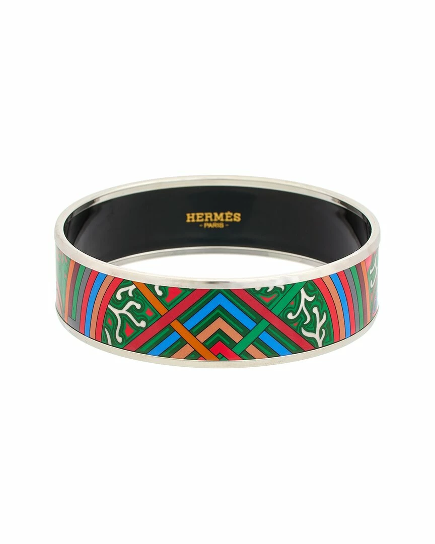 Hermès Palladium Plated Du Vent L Folk Painted Enamel Bangle (Authentic Pre-Owned) Women Bracelets