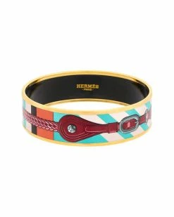 Hermès Plated Couture Coaching Enamel Bangle (Authentic Pre-Owned) Women Bracelets