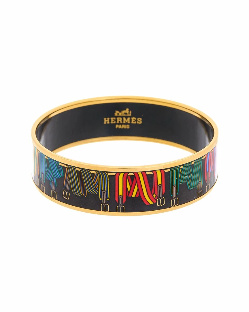 Hermès Gold-Tone Sangles Wide Enamel Bangle (Authentic Pre-Owned) Women Bracelets