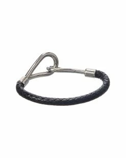 Hermès Palladium Leather Hook Bracelet (Authentic Pre-Owned) Women Bracelets